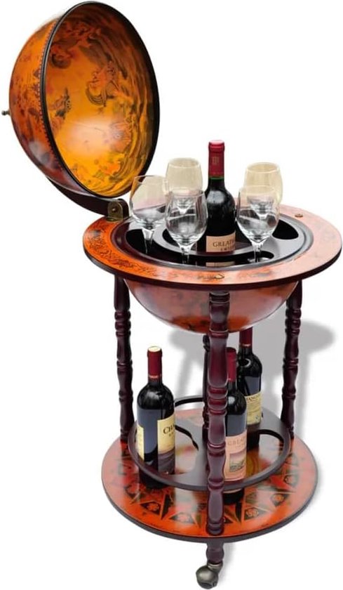 COSTWAY Globe Bar Trolley Globe Bar Home Bar Mini Bar Wine Rack with Wheels (Brown
