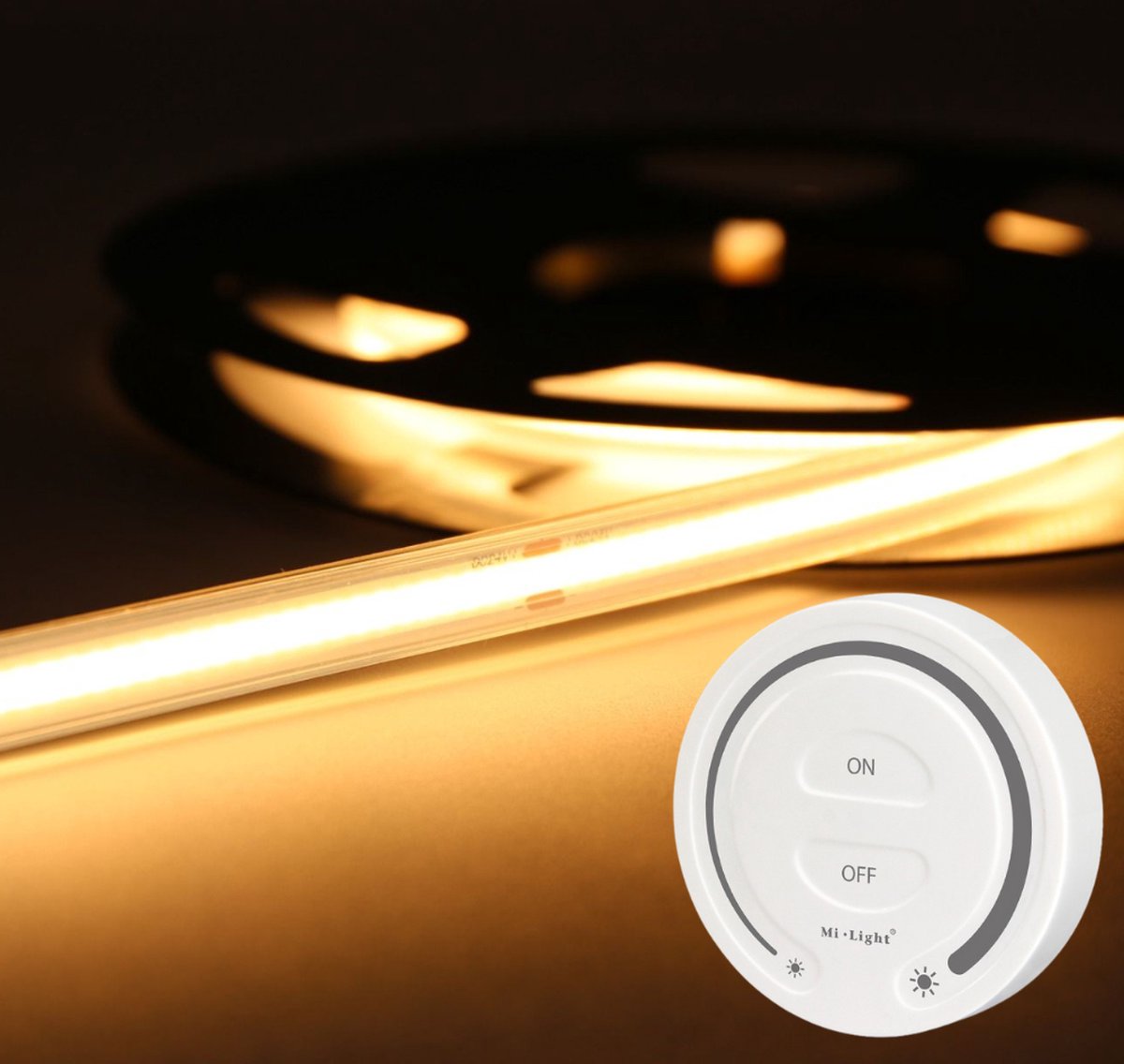 LED Strip COB - 10 Meter - Complete Set - 2700k - Warm Wit - 24V - IP65 Waterdicht - 480LED/m - Met Draadloze Mi-Light(MiBoxer) Touch Wandbediening(Wit)