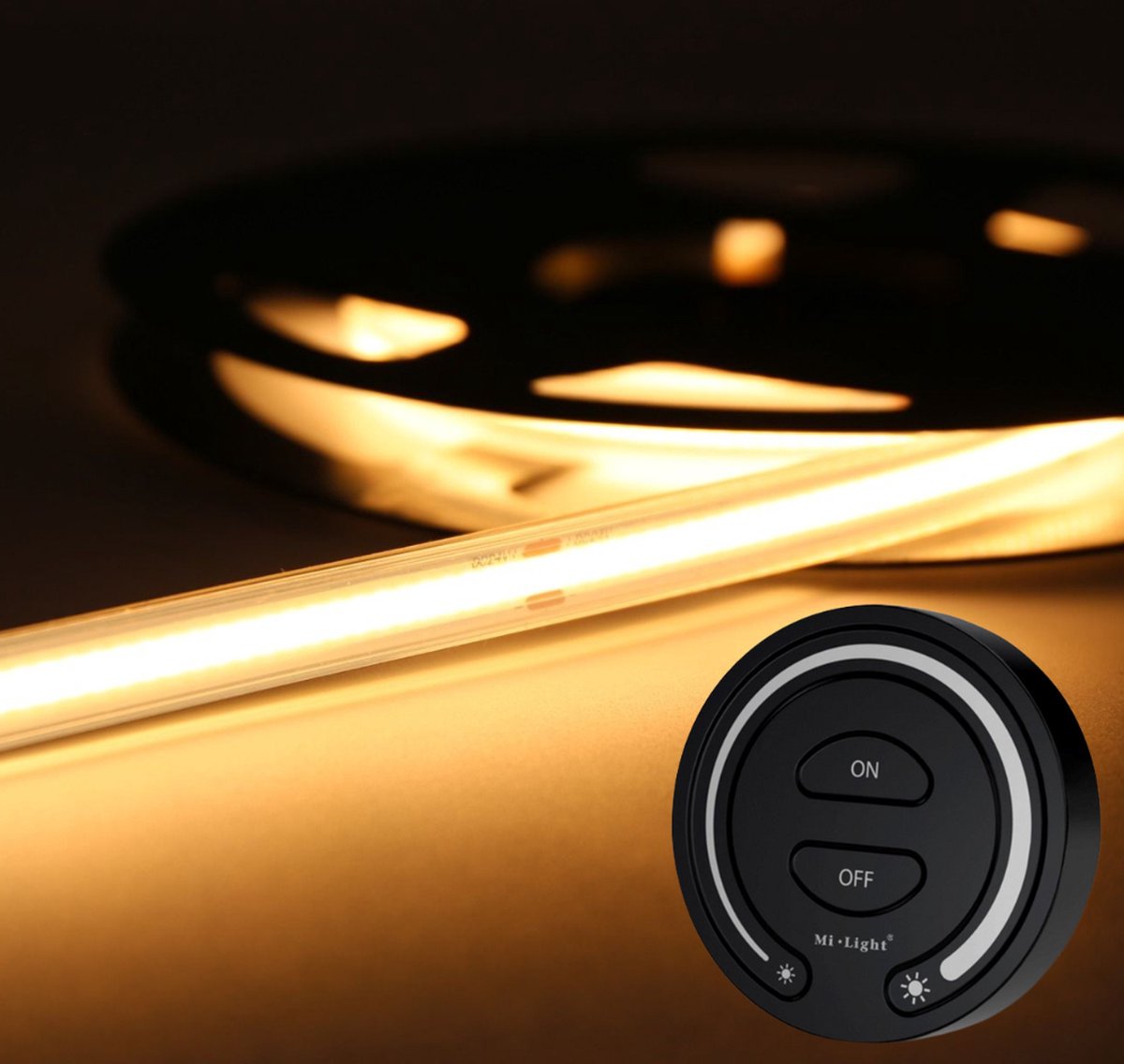 LED Strip COB - 10 Meter - Complete Set - 2700k - Warm Wit - 24V - IP65 Waterdicht - 480LED/m - Met Draadloze Mi-Light(MiBoxer) Touch Wandbediening(Zwart)