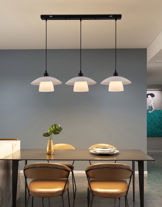 Chandelix - Lampe suspendue de table à manger moderne à placer au-dessus de la table à manger | dans salle à manger - 5w - Dimmable - 3 lumières - Télécommande - Zwart avec Wit - Salon | Chambre à coucher | Cuisine