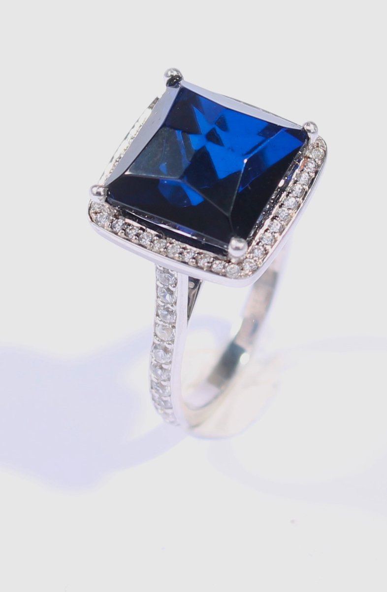 Brigada zilveren sterling 925 ring met blauwe barnsteen-amber en spinel - maat 17
