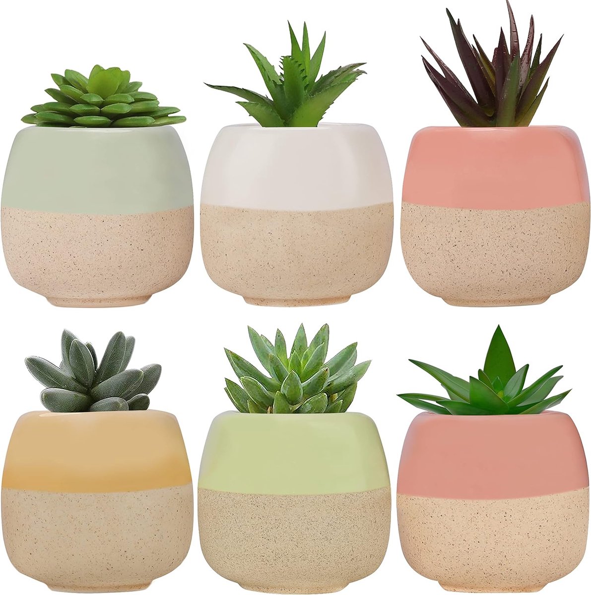Mini-bloempot keramiek (6 stuks) – L 6 x H 5 cm kleine bloempotten cactussen pot met afvoergat voor thuis kantoor binnen buiten tuin – decoratieve vetplanten pot & cactuspot kleine