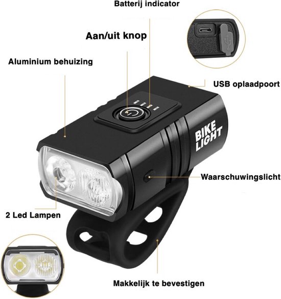 Fietsverlichting - 1000 & 500 Lumen - USB Oplaadbaar - Roteerbaar - Waterproof - Fietslicht - LED Fiets Verlichting Set - Major May
