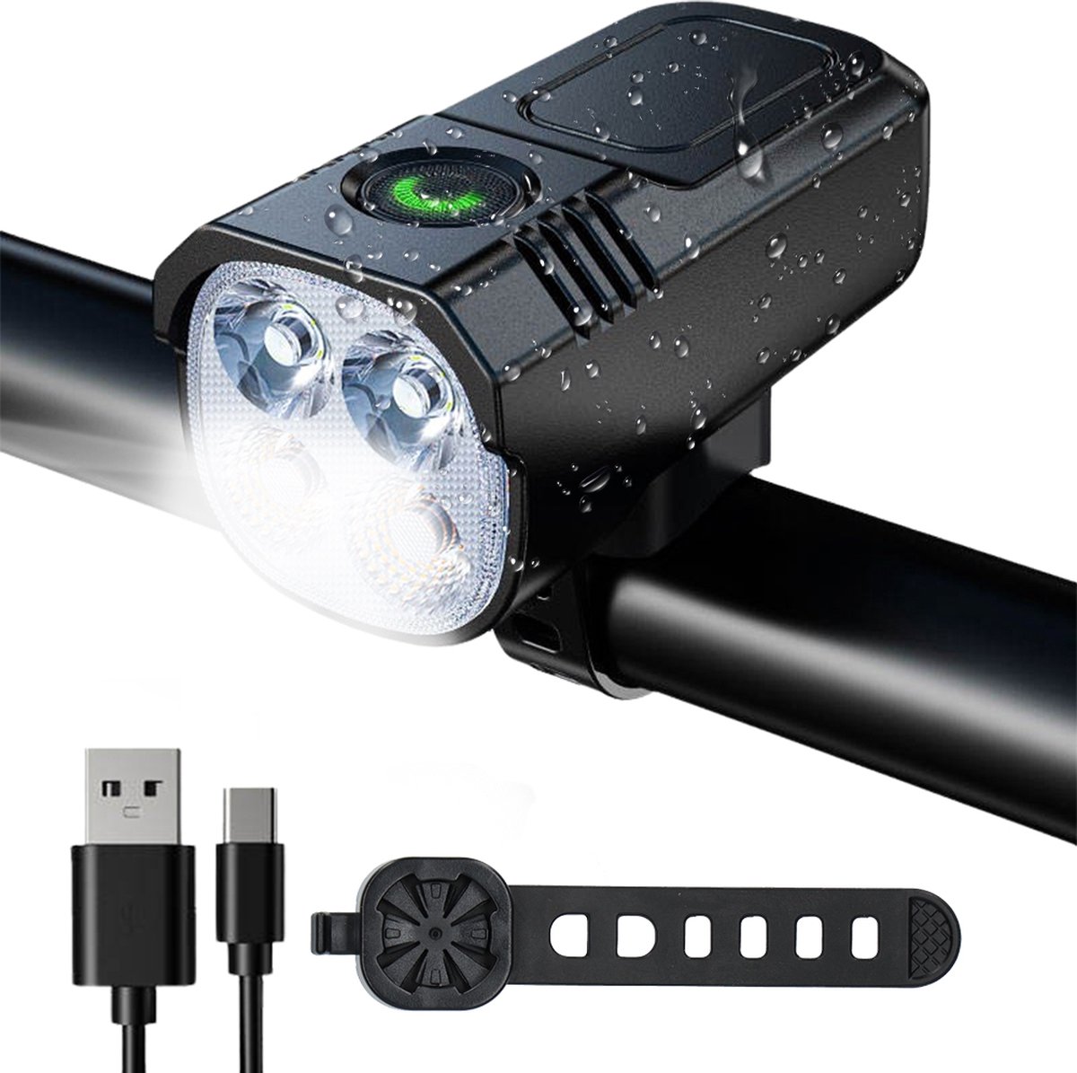 Inlustro Fietslamp LED Voorlicht - Fietslicht Koplamp - Waterdicht & USB Oplaadbaar - Wit - Inlustro