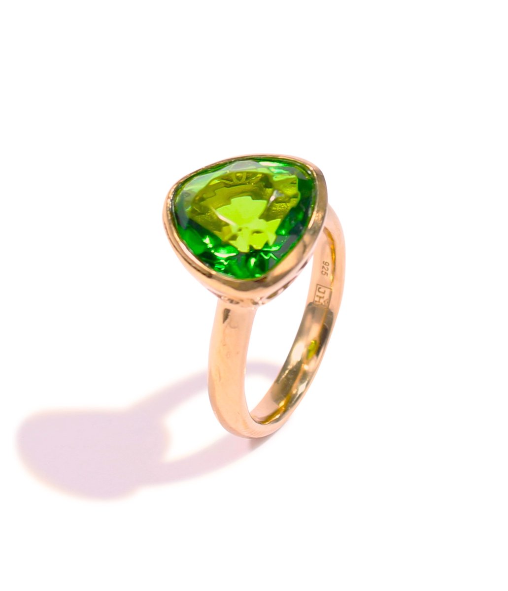 Brigada zilveren sterling 925 18 karaat vergulde ring met groene barnsteen-amber - maat 20