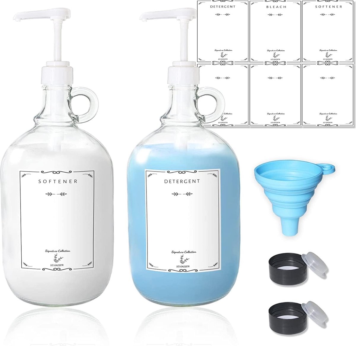 Glazen wasmiddeldispenser, 3,5 l, wasverzachter voor wasruimte, organisatie, wasmiddelhouder met 304 tappen, glazen zeepcontainer (zwart Glazen wasmiddeldispenser, 3,5 l, wasverzachter voor wasruimte, organisatie, wasmiddelhouder met 304 tappen, glazen zeepcontainer (zwart