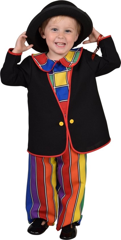 Magic By Freddy's - Clown & Nar Kostuum - Jonge Grappenmaker Clown - Jongen - Zwart, Multicolor - Maat 92 - Carnavalskleding - Verkleedkleding