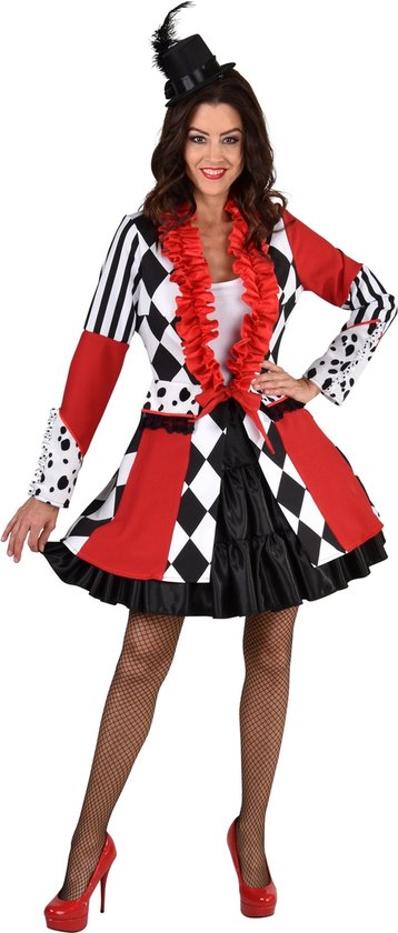 Magic By Freddy's - Clown & Nar Kostuum - Rode Panto Mime Mantel - Vrouw - Rood, Zwart / Wit - XXL - Carnavalskleding - Verkleedkleding