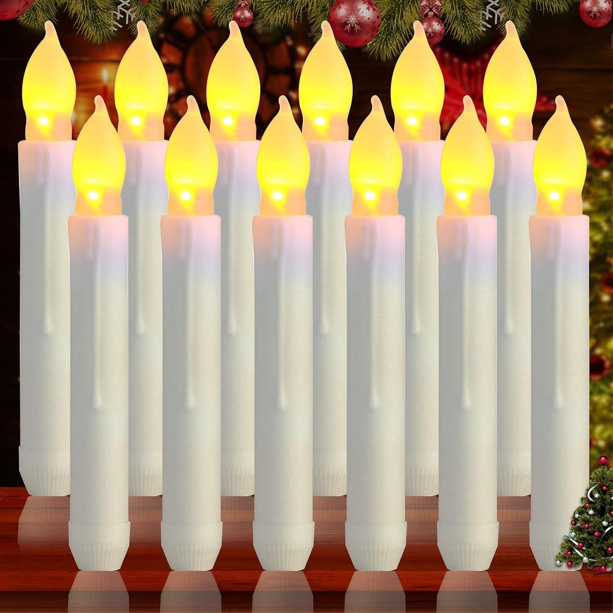 12 pièces bougies bâton LED : bougies LED, à piles, bougie conique  vacillante pour