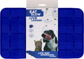 Eat Slow Live Longer Likmat Bloemenpatroon – 21 x 34 cm - Snuffelmat - Anti-schrok Mat - Slowfeeder - 100% Siliconen - Vaatwasserbestendig - Blauw