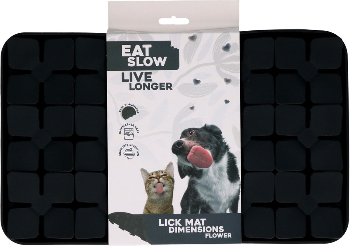 Bol.com Eat Slow Live Longer Likmat Bloemenpatroon – 21 x 34 cm - Snuffelmat - Anti-schrok Mat - Slowfeeder Honden en Katten - 1... aanbieding