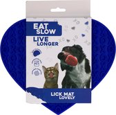 Eat Slow Live Longer Likmat Hartvormig - 19 x 23 cm - Anti-schrok Mat - Slowfeeder - Snuffelmat - 100% siliconen - Vaatwasserbestendig - Voor Hond of Kat - Blauw