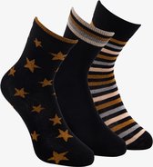 3 paar middellange kinder sokken zwart/bruin - Maat 31/34