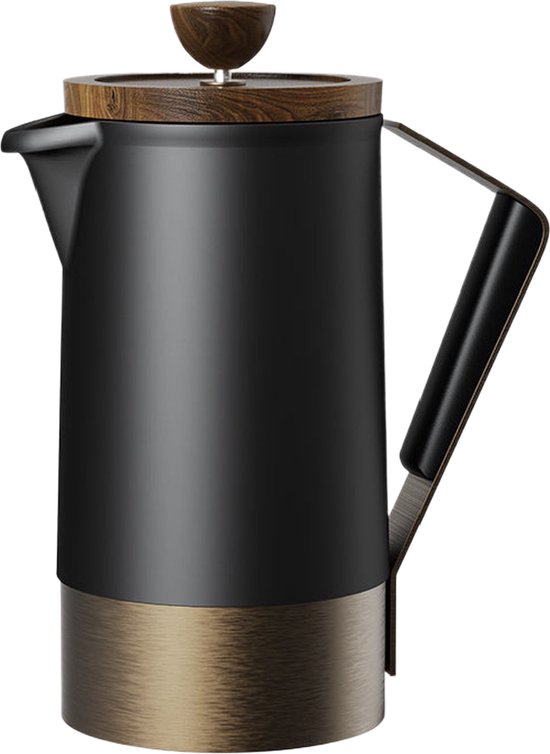 Presse française DHPO - Duke 600ML - Zwart - H20 x Ø10 - Céramique à haute cuisson - Acier inoxydable - Double paroi - Bec anti-goutte - Cafetière fraîche - Cafetière - Percolateur - Préparez 3 tasses de café frais