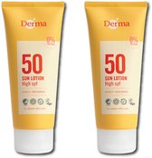 Derma Sun - Allergie- en Parfumvrije Zonnelotion SPF50 - 2 x 100 ML - Parfumvrij