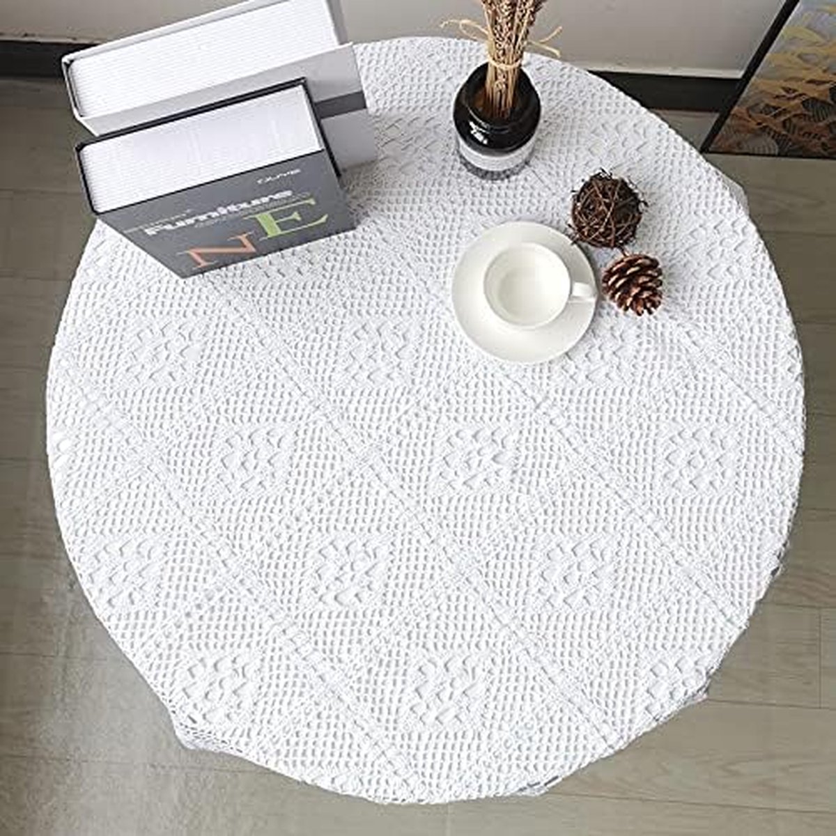 witte vintage stijl vierkante gehaakte kanten tafelkleden tafelkleed - waterdicht - luxe topper bruiloft feestdecoratie