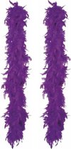 Boland Carnaval verkleed boa met veren - 2x - paars - 180 cm - 80 gram - Glitter and Glamour