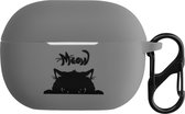 kwmobile Hoes geschikt voor Xiaomi Redmi Buds 4 Pro - Siliconen cover voor oordopjes in grijs / zwart - Kat Meow design
