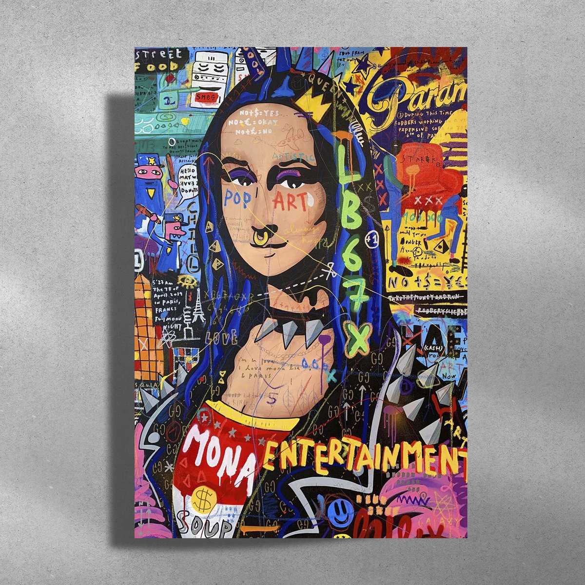 Luxe poster Mona Lisa - Metalen Poster 40x60cm - Pop Art rood