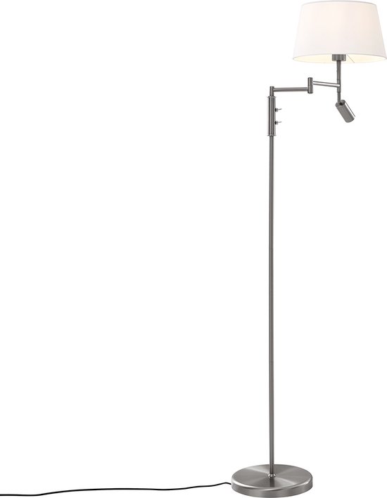 QAZQA ladas - Retro Vloerlamp | Staande Lamp met leeslamp - 1 lichts - H 154 cm - Staal - Woonkamer | Slaapkamer | Keuken