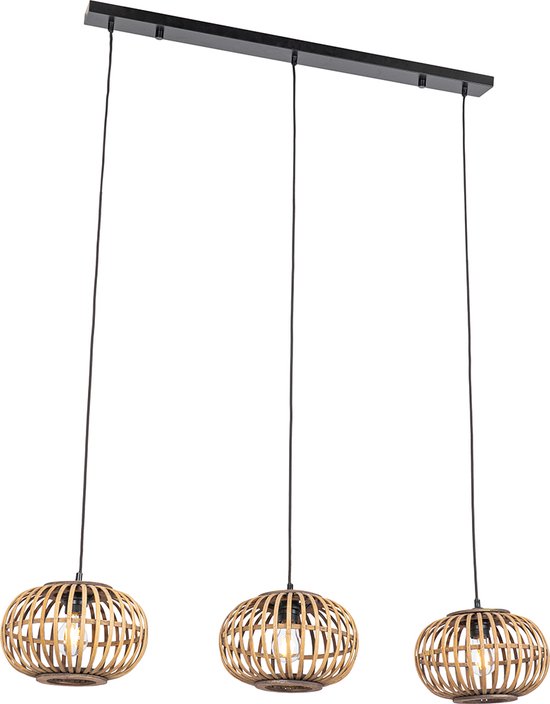 QAZQA amira - Lampe à suspension orientale pour table à manger au-dessus de la table à manger | dans salle à manger - 3 lumières - L 112 cm - Naturel - Salon | Chambre à coucher | Cuisine