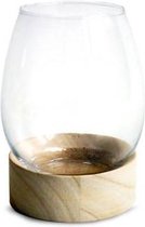 GC Glazen Vaas op Houten Voet 11x16 cm