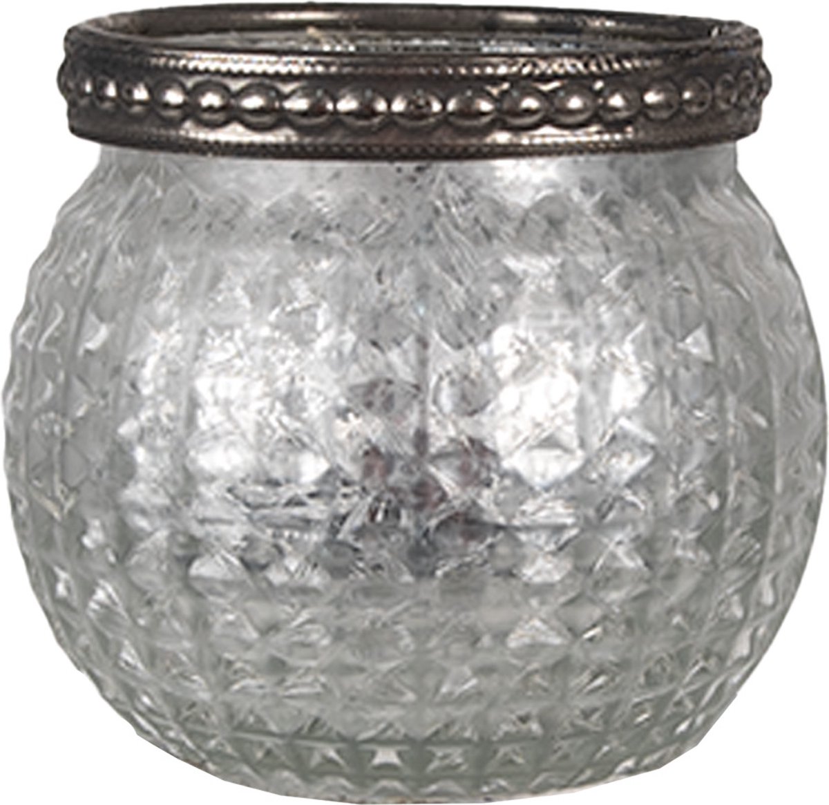 Clayre & Eef Theelichthouder Ø 7x6 cm Zilverkleurig Glas