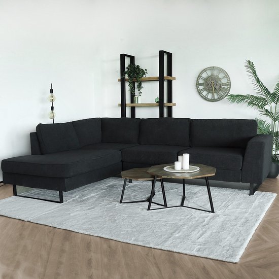 Foto: Hoekbank design puckerto 290cm bank antraciet ribstof hoek loungebank links bankstel