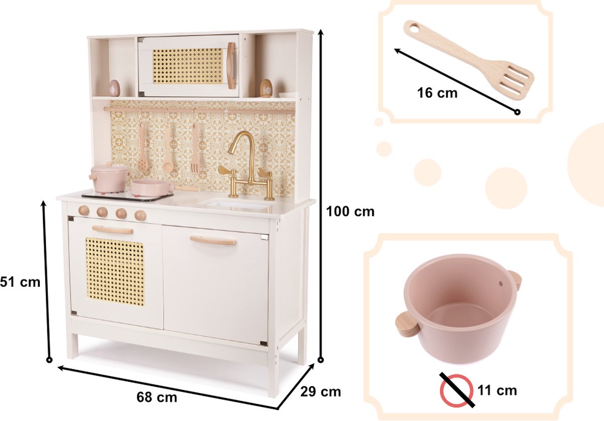 Playos® - Houten Speelkeuken - Wit / Roze - Inclusief Accessoires - 68 x 29 x 100 cm - met Licht en Geluid - Kinderkeuken - Speelgoed Keukentje - Rollenspel Speelgoed - Educatief — afbeelding 6
