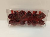 Roosjes op clip - rood - 12 stuks - 3 cm - kerst - decoratie
