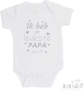 Body 100% coton "J'ai le papa le plus mignon de tous les temps !" Père Vaderdag des Pères Garçons Katoen Wit/ argent brillant Taille 62/ 68