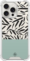 Casimoda® hoesje - Geschikt voor iPhone 15 Pro Max - Abstract Mint Palms - Shockproof case - Extra sterk - TPU/polycarbonaat - Mint, Transparant