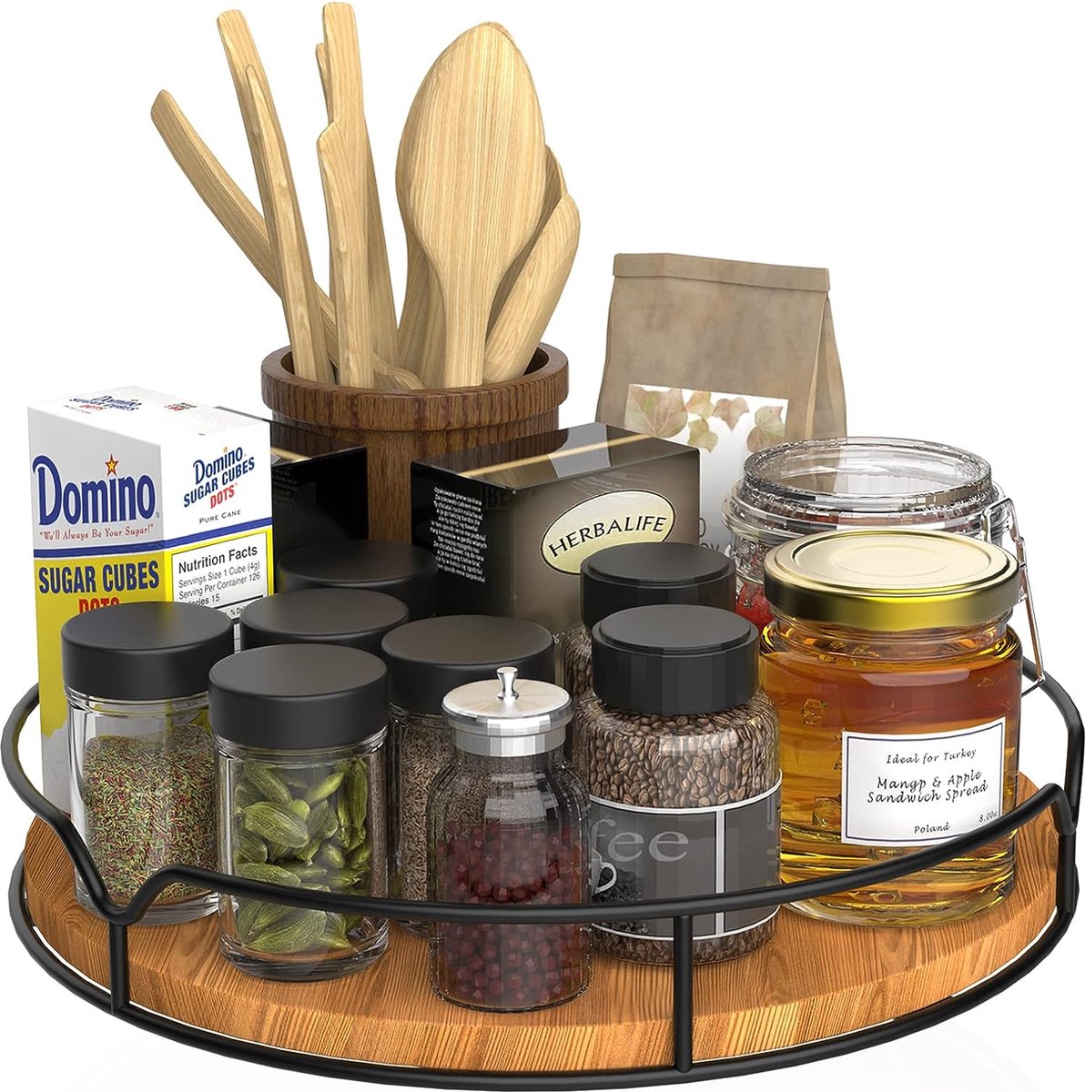 Draaitafelorganisator voor kast Pantry keukenaanrecht koelkastorganizer roterende kast grenenhout 9" verkoold zwart