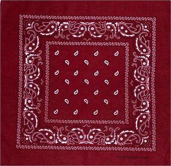 Foto: Chpn bandana boerenzakdoek shawltje paisleyprint 54 54cm bordeaux rood zakdoek carnaval accessoire