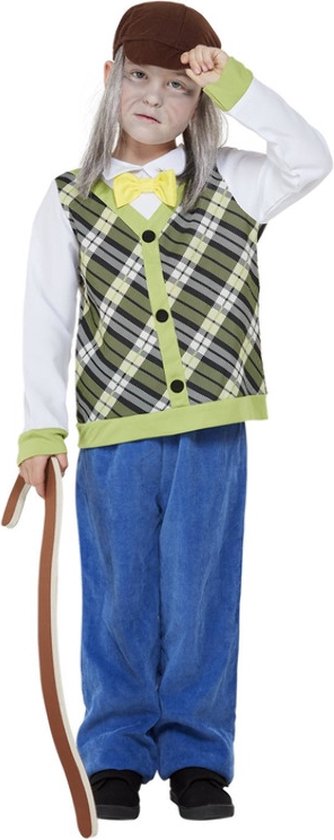 Smiffy's - Bejaard Kostuum - Waggelende Kleine Oude Opa Met Wandelstok Kind Kostuum - Blauw, Geel - Small - Carnavalskleding - Verkleedkleding