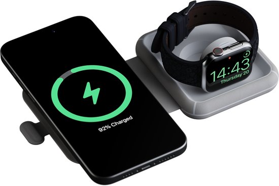 Chargeur sans fil pliable Xtorm 15 W - 2 en 1 - Convient pour iPhone, Airpods et Apple Watch - Design élégant - Grijs