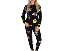 Looney Tunes - Zwarte damespyjama, pyjama met lange mouwen, tweedelig, warm, gezellig / XXS