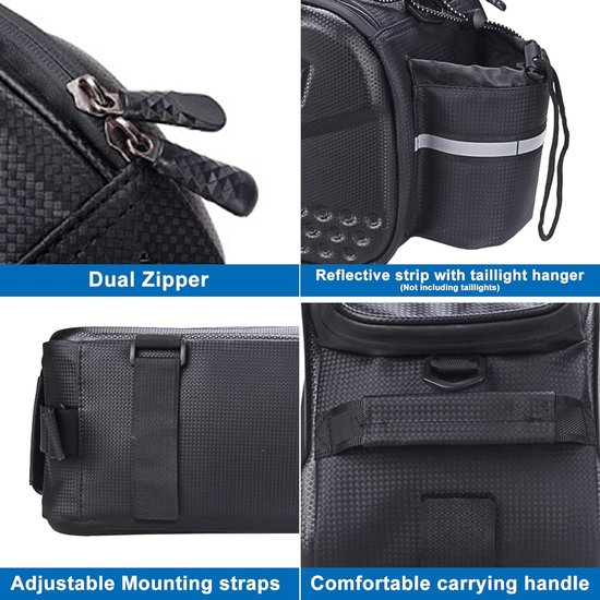 Fietstas, bagagedragertas, 10 liter, multifunctionele fietstas, achterbank, kofferbaktas, waterdicht, fietstas voor fiets, zitting, fiets, mand, schouder handtas (zwart) van Fietstas — afbeelding 2