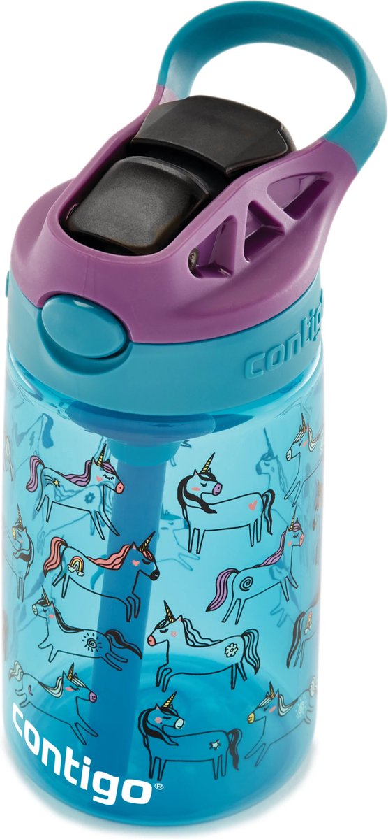 Contigo Easy Clean Autospout kinderdrinkfles met rietje, BPA-vrije stevige waterfles, 100% lekvrij, eenvoudige reiniging, ideaal voor kinderdagverblijf, kleuterschool, school en sport, 420 ml | Unicorns thumbnail 3