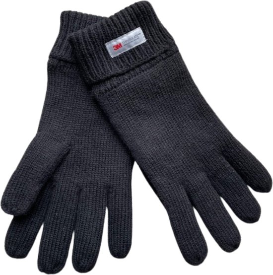 Gants hiver homme - Doublure Thinsulate - 100% laine - Zwart - Taille L