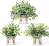 Kunstplanten, 3 stuks, kunstplanten, metaal, potplanten, groene decoratie, planten in wit, potten, decoratie, kleine planten, eucalyptus voor thuis, slaapkamer, keuken, woonkamer, balkon,