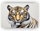 Schilderij tijger - Muurdecoratie tijger - Tijger schilderij - Wanddecoratie tijger - Slaapkamer schilderij goud - Dieren schilderij canvas - 70 x 50 cm 18mm
