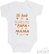 100% katoenen Romper "Ik heb de leukste papa & mama ooit!" Unisex Katoen Wit/tan Maat 56/62