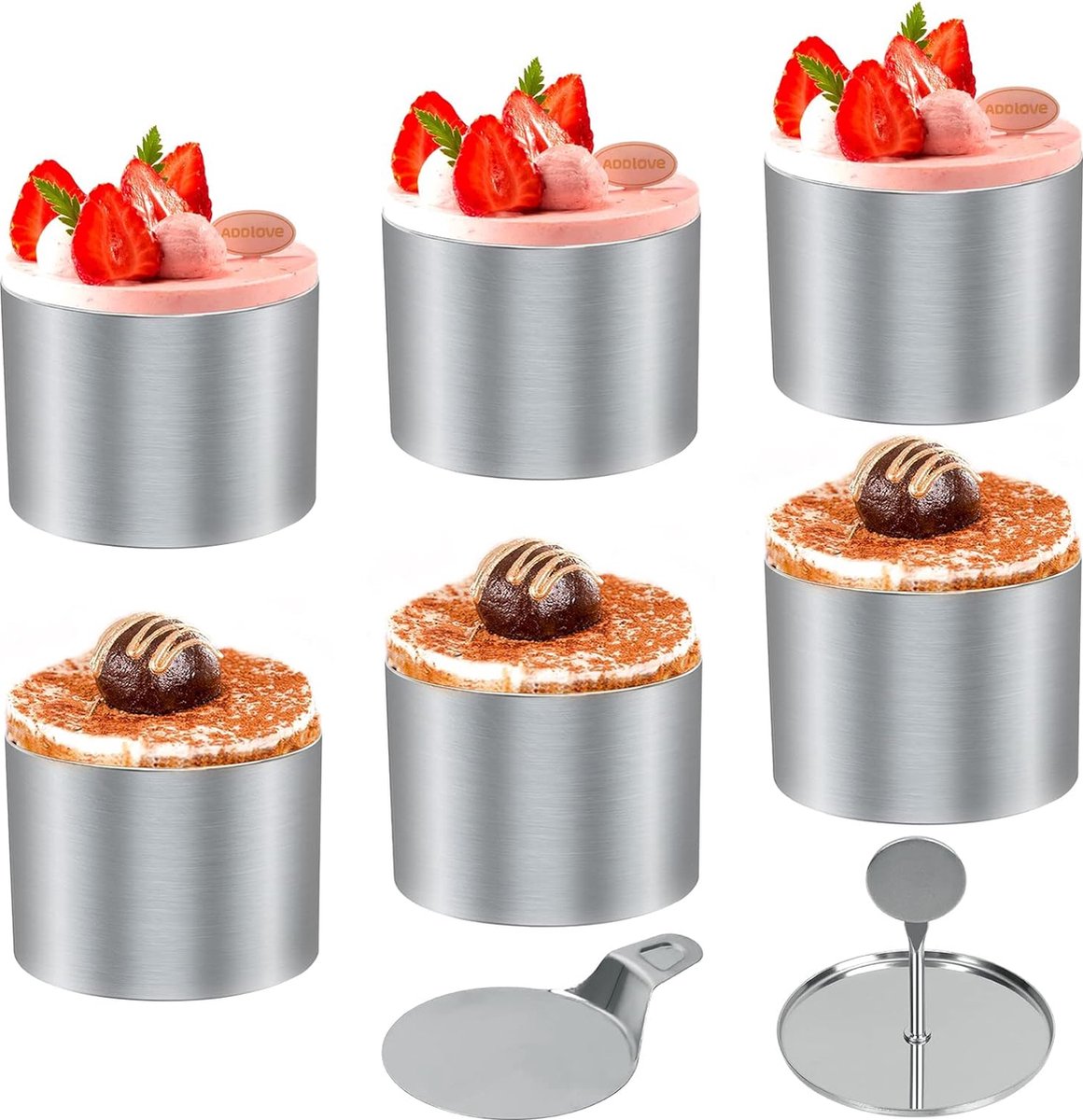 Set van 6 dessertringen en voedselringen, voedselringen, ringenset klein, roestvrijstalen mousseringen, diameter 7,5 cm ronde moussering, geschikte dessertring/voedselring voor desserts