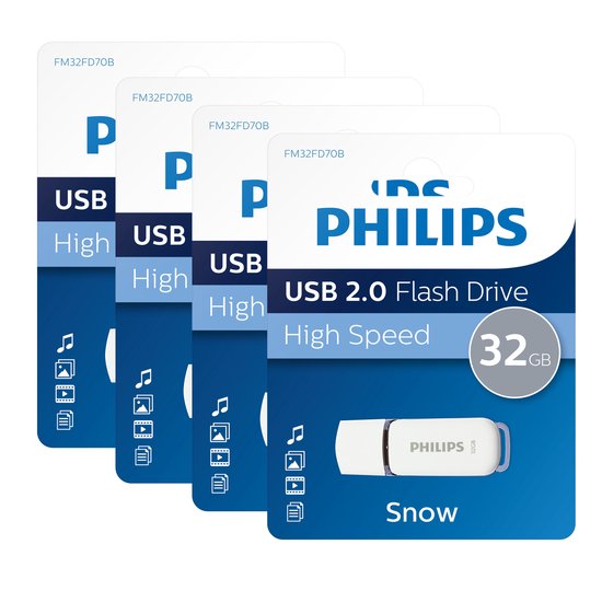Philips FM32FD70B/40 USB Stick - 32GB - USB 2.0 - Snow Edition Space Grey® - Wit - 4-Pack