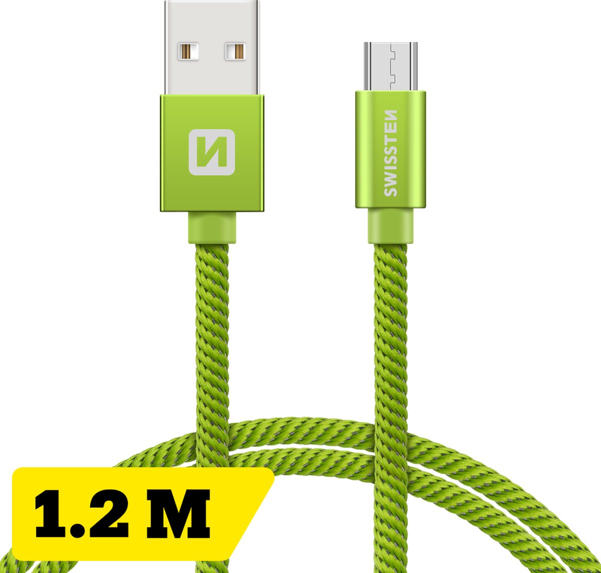 Swissten Gevlochten Micro-USB naar USB kabel - 1.2M - Groen