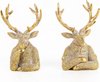 2 edele herten figuren goud kerst decoratiefiguur rendier buste om neer te zetten 16 cm decoratie