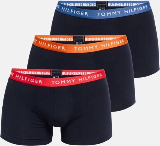 Tommy Hilfiger Heren Boxershorts 3-Pack (Maat S) Trunk - Donkerblauw/Multi Band Rood/Oranje/Blauw