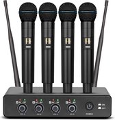R4 draadloze microfoon karaoke UHF Professionele metalen behuizing 4 kanaals draagbare draadloze microfoonsysteem, geschikt voor thuis KTV, kerk, prestaties