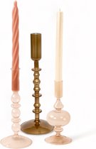 WinQ - Bougeoirs en verre coloré dans une combinaison de Koper - Bougeoir en verre - Set composé de 3 pièces - Décoration de salon - Bougies chandelles et/ou Bougies cylindriques
